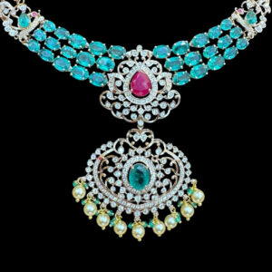 Regal Emerald Bead & Ruby Diamond Necklace