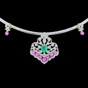 Dainty Emerald & Pink Bead Diamond Choker