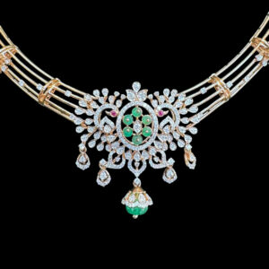 Ornate Emerald & Diamond Floral Necklace