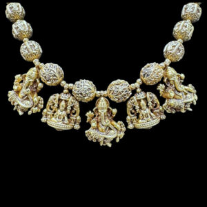 Divine Ganesha & Lakshmi Silver Temple Necklace