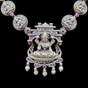 Divine Lakshmi Oxidised Silver Temple Necklace