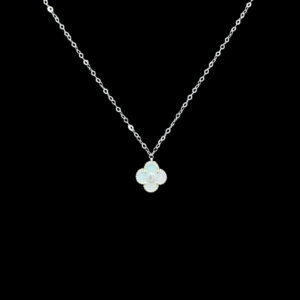 Dainty Mother-of-Pearl Clover White Gold Pendant