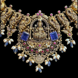Divine Lakshmi Antique Gold Blue Sapphire Necklace