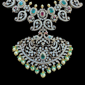 Regal Victorian Diamond & Emerald Mango Necklace