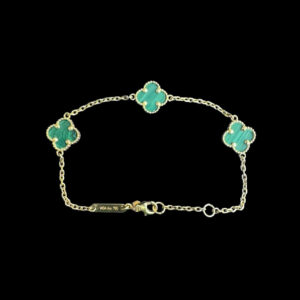 Graceful Green Malachite Clover Gold Bracelet