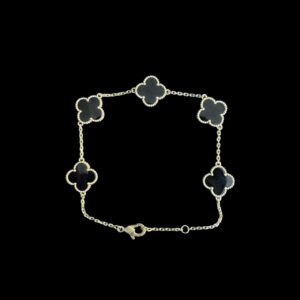 Elegant Black Onyx Clover Gold Bracelet