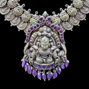 Divine Lakshmi Oxidised Silver Long Haram