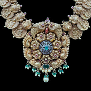 Ethereal Peacock Two-Tone Silver Temple Necklace