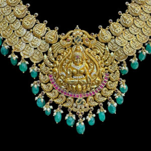 Grand Lakshmi Antique Gold Emerald Bead Haram
