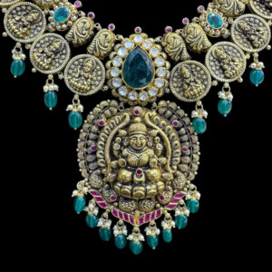 Ornate Lakshmi Antique Gold Emerald Haram