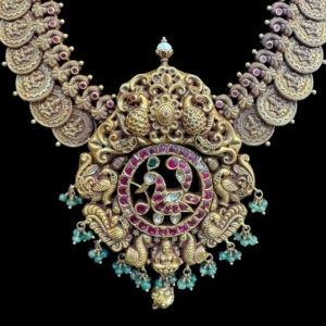 Majestic Peacock Antique Gold Kasu Necklace