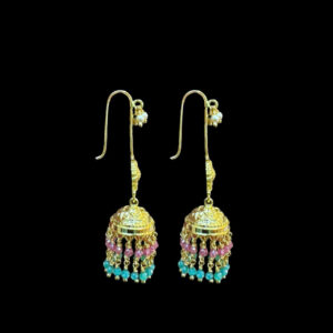 Whimsical Gold & Multicolour Bead Jhumka Earrings