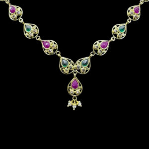 Elegant Ruby & Emerald Teardrop Gold Necklace