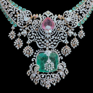Majestic Emerald & Pink Diamond Bridal Necklace