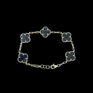Elegant Onyx Clover Silver Bracelet