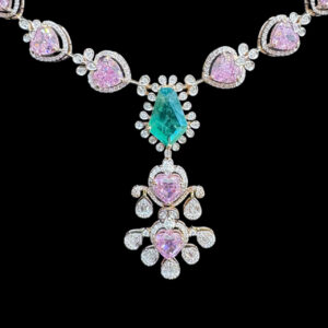 Ethereal Pink Heart & Emerald Drop Necklace