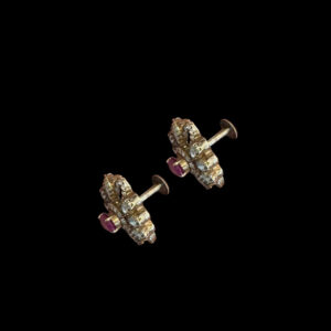 Elegant Ruby & Diamond Floral Stud Earrings
