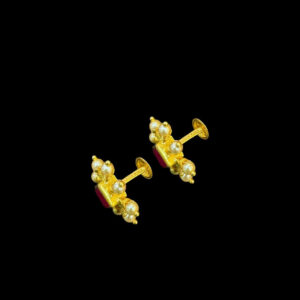 Elegant Ruby & Pearl Gold Stud Earrings