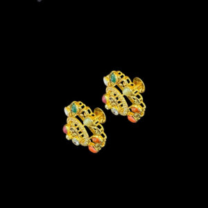 Regal Navratna & Diamond Halo Stud Earrings