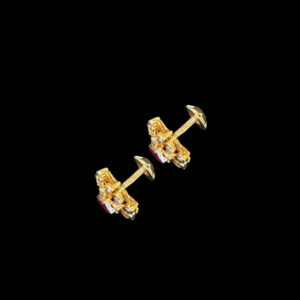 Dainty Ruby & Diamond Floral Stud Earrings
