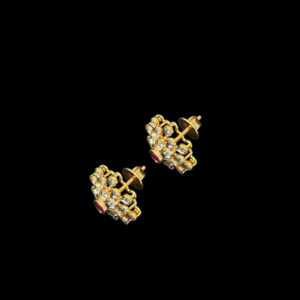 Elegant Ruby & Diamond Floral Cluster Stud Earrings