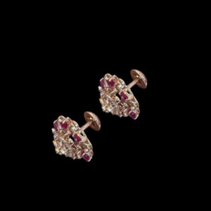Ornate Ruby & Emerald Diamond Wheel Stud Earrings