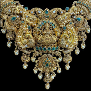 Grand Lakshmi Peacock Antique Gold Temple Choker