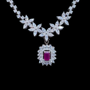 Dainty Diamond & Ruby Floral Necklace