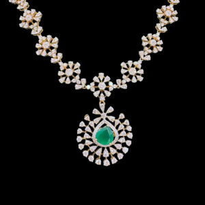 Dainty Diamond & Emerald Floral Necklace