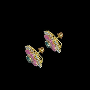 Regal Emerald & Ruby Diamond Cluster Stud Earrings