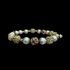 Regal Pearl & Ruby Antique Gold Bangles Pair