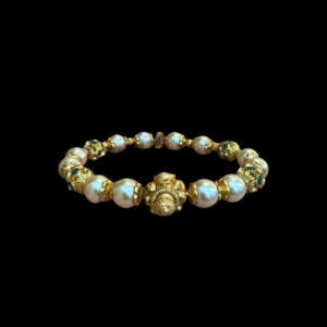 Ornate Gold, Pearl & Emerald Bangles Pair