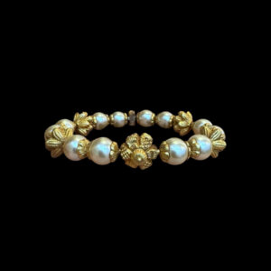 Regal Gold & Pearl Lotus Bangles Pair