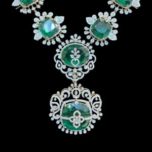 Grand Emerald & Diamond Cluster Necklace