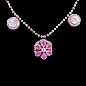 Graceful Pink Sapphire & Polki Beaded Necklace