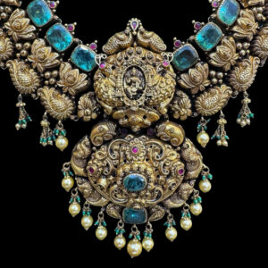 Regal Lakshmi & Lotus Emerald Temple Necklace