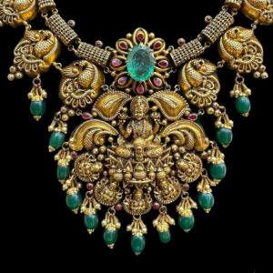 Majestic Lakshmi & Peacock Emerald Temple Haram