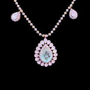 Graceful Paraiba & Diamond Pear Drop Necklace
