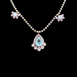 Dainty Paraiba & Diamond Beaded Necklace