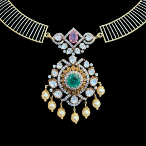 Regal Emerald & Pearl Floral Bar Necklace
