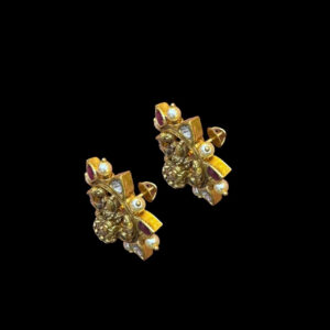 Divine Lakshmi Antique Gold Kemp & Pearl Stud Earrings