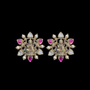 Divine Lakshmi Antique Gold Kemp & Pearl Stud Earrings