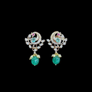 Graceful Emerald & Diamond Peacock Drop Earrings