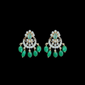 Radiant Emerald & Diamond Chandbali Earrings with Bead Drops
