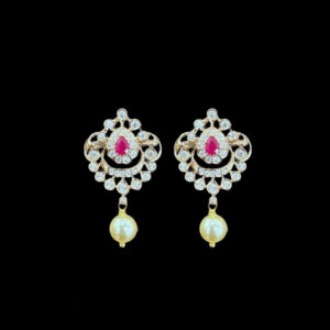 Graceful Ruby & Diamond Floral Pearl Drop Earrings