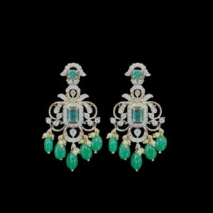 Graceful Emerald & Diamond Chandelier Earrings with Bead Drops