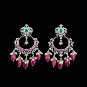 Regal Ruby & Diamond Chandbali Earrings with Ruby Drops