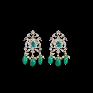 Radiant Emerald Diamond & Ruby Peacock Drop Earrings