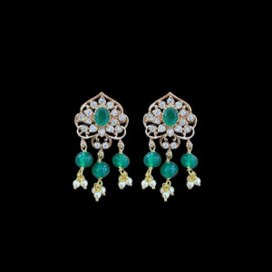 Elegant Emerald & Diamond Floral Bead Drop Earrings