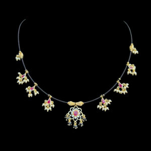 Dainty Ruby & Pearl Black Thread Necklace